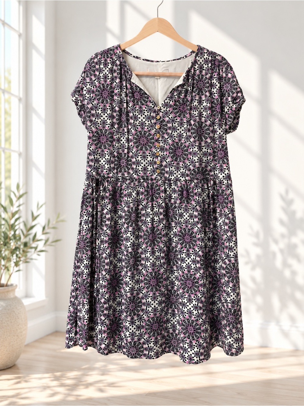 LOFT Black & Purple Floral Midi Dress